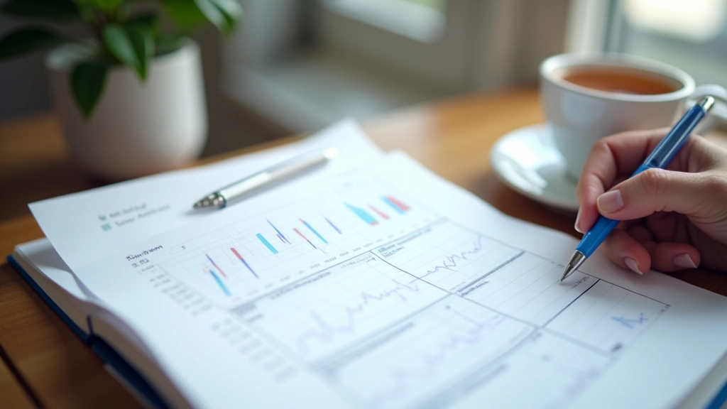 Trading journal with handwritten notes, charts, and trade analysis entries